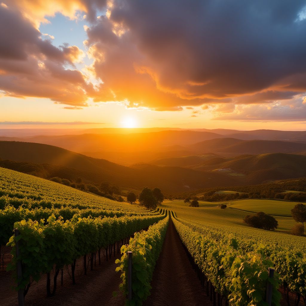 Vineyard sunset panorama